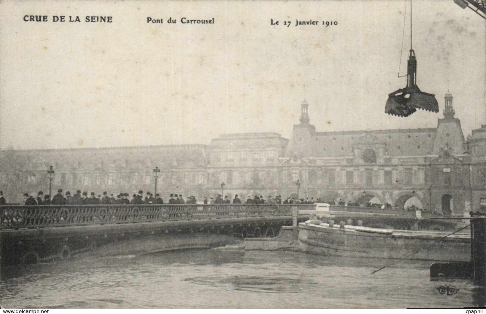 CPA Paris Crue de la Seine Pont du Carrousel 27 janvier 1910
