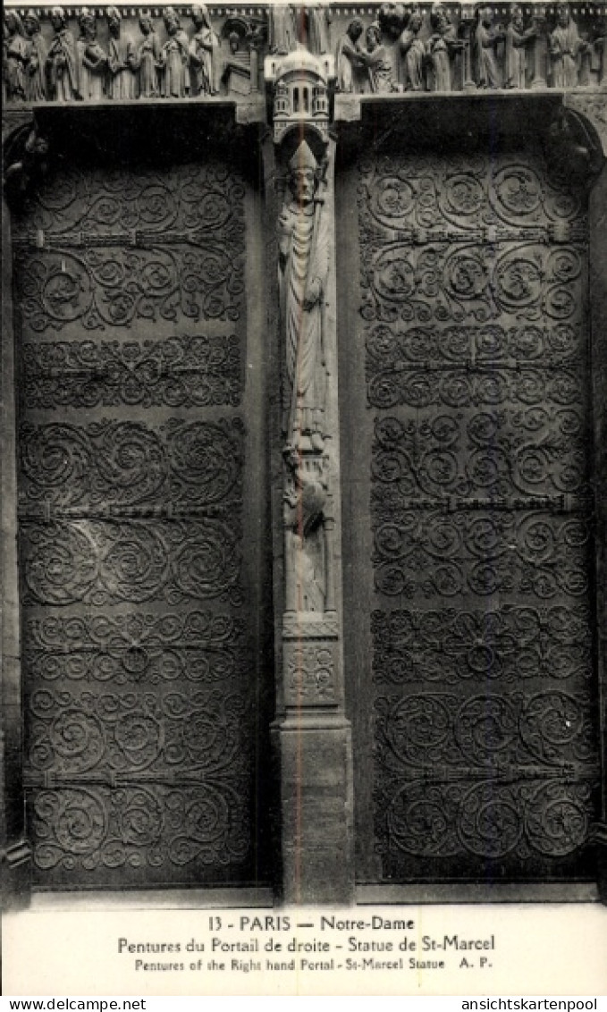 CPA Paris I Ile de la Cité, La Conciergerie, Statue von St-Marcel, Portal von Notre-Dame, kunstvo