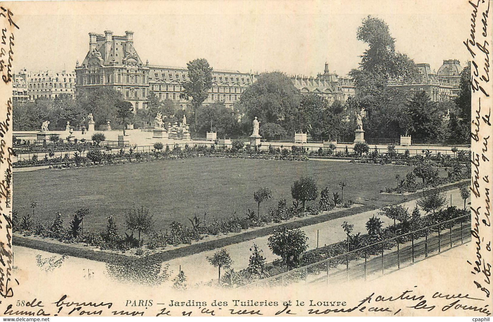 CPA Paris Jardins des Tuileries et le Louvre