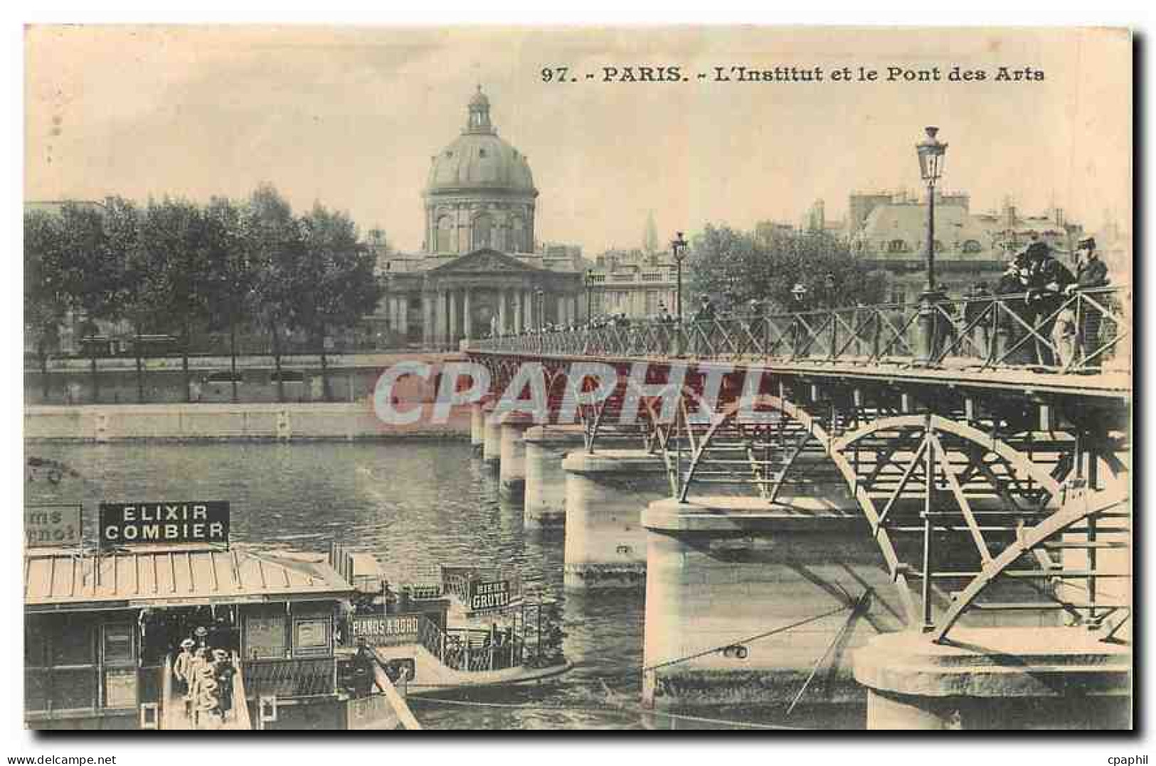 CPA Paris L'Institut et le Pont des Arts Bateau Elixir Combier