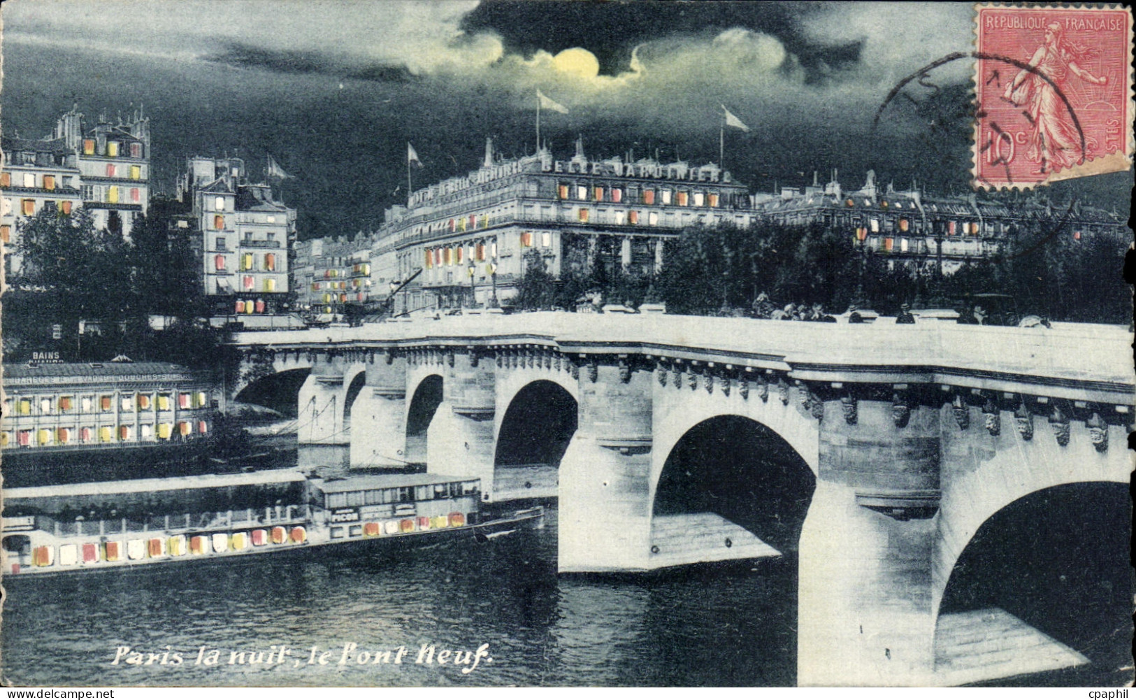 CPA Paris La nuit le Pont neuf Peniche