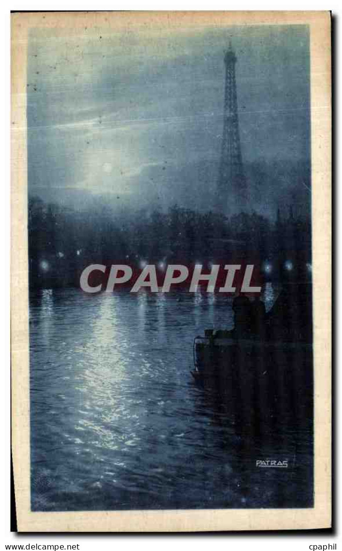 CPA Paris La Nuit Paris By Night Un Coin De Lune Sur La Seine Tour Eiffel