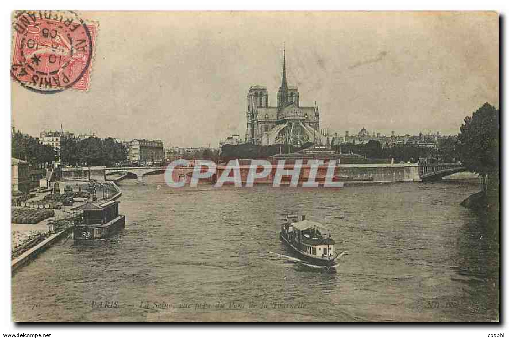 CPA Paris la Seine Notre Dame Bateau Peniche