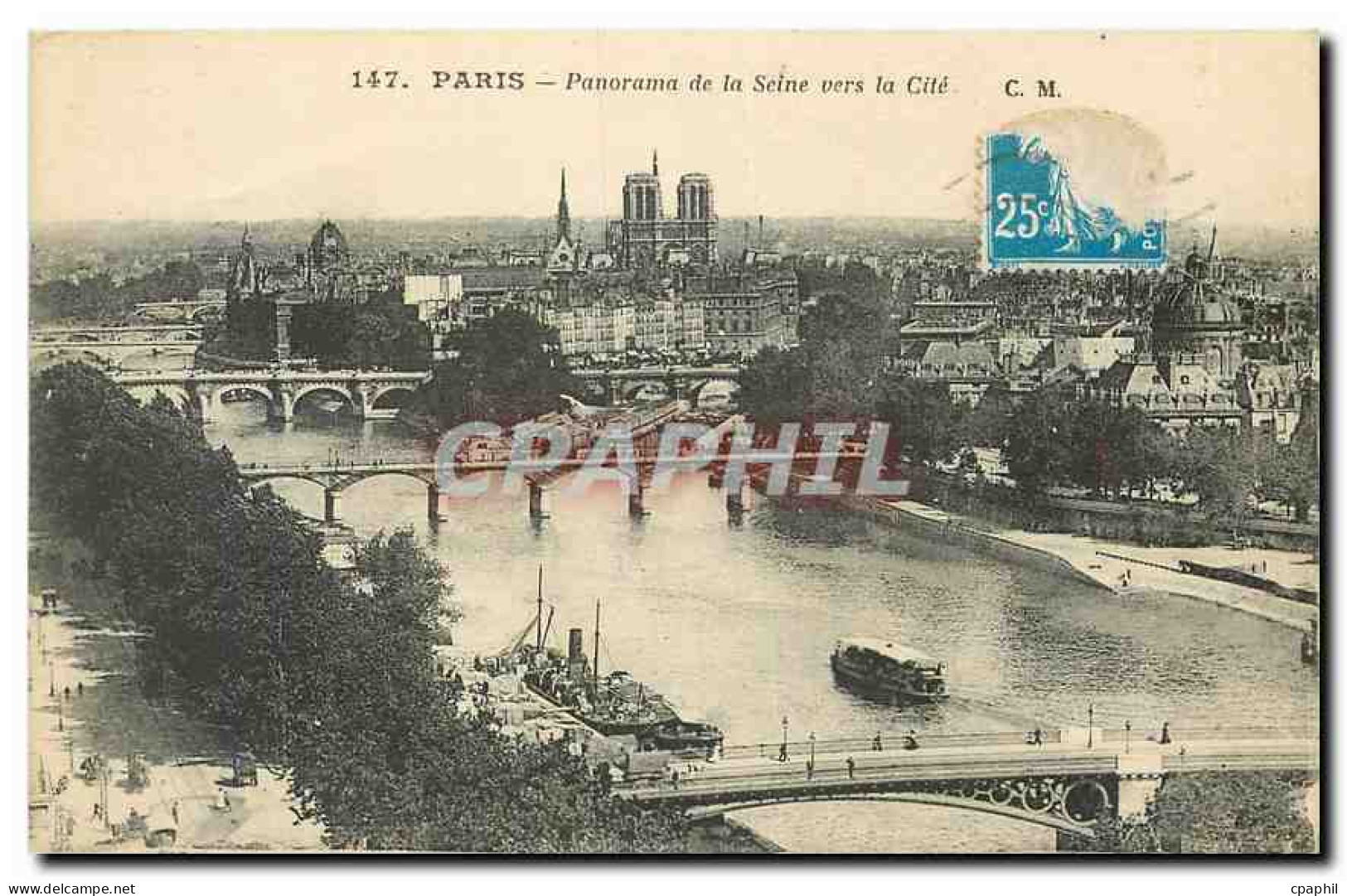 CPA Paris Panorama de la Seine vers la cite
