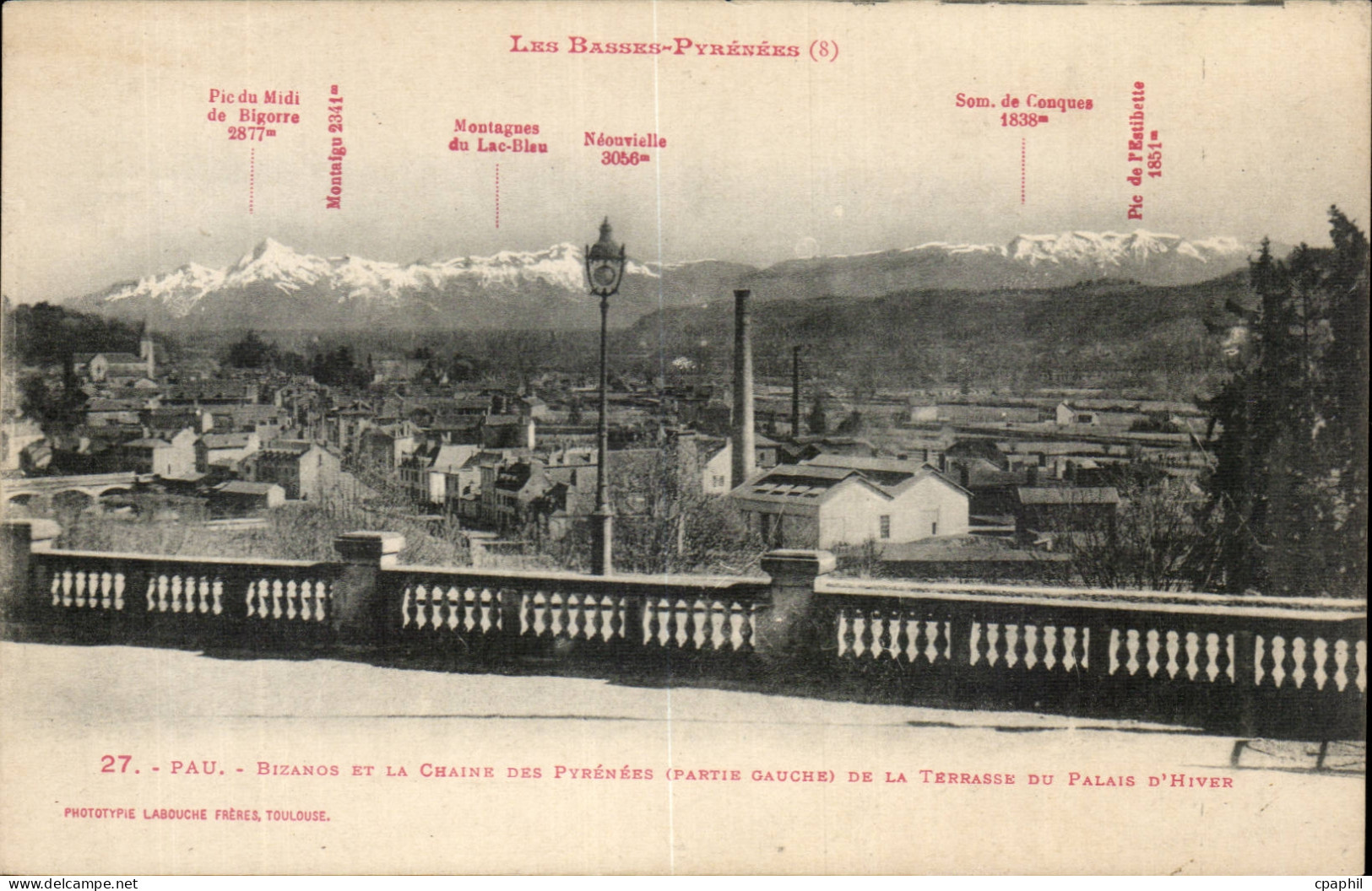 CPA Pau Bizanos et la chaine des Pyrenees de la terrasse du palais d'hiver