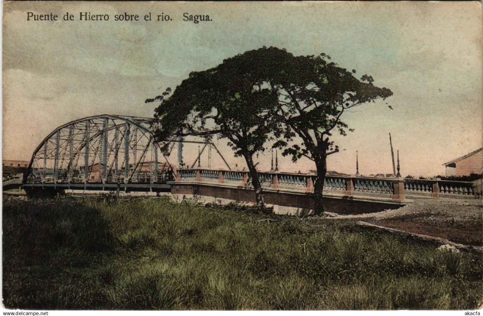 CPA PERU, SAGUA, PUENTE DE HIERRO SOBRE EL RIO, VINTAGE POSTCARD (b11034)