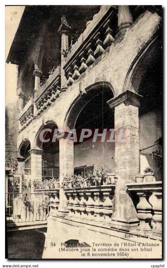 CPA Pezenas Terrasse de l'hotel d'Allonce (Moliere joua la comedie dans cet hotel le 8 novembre 1654)