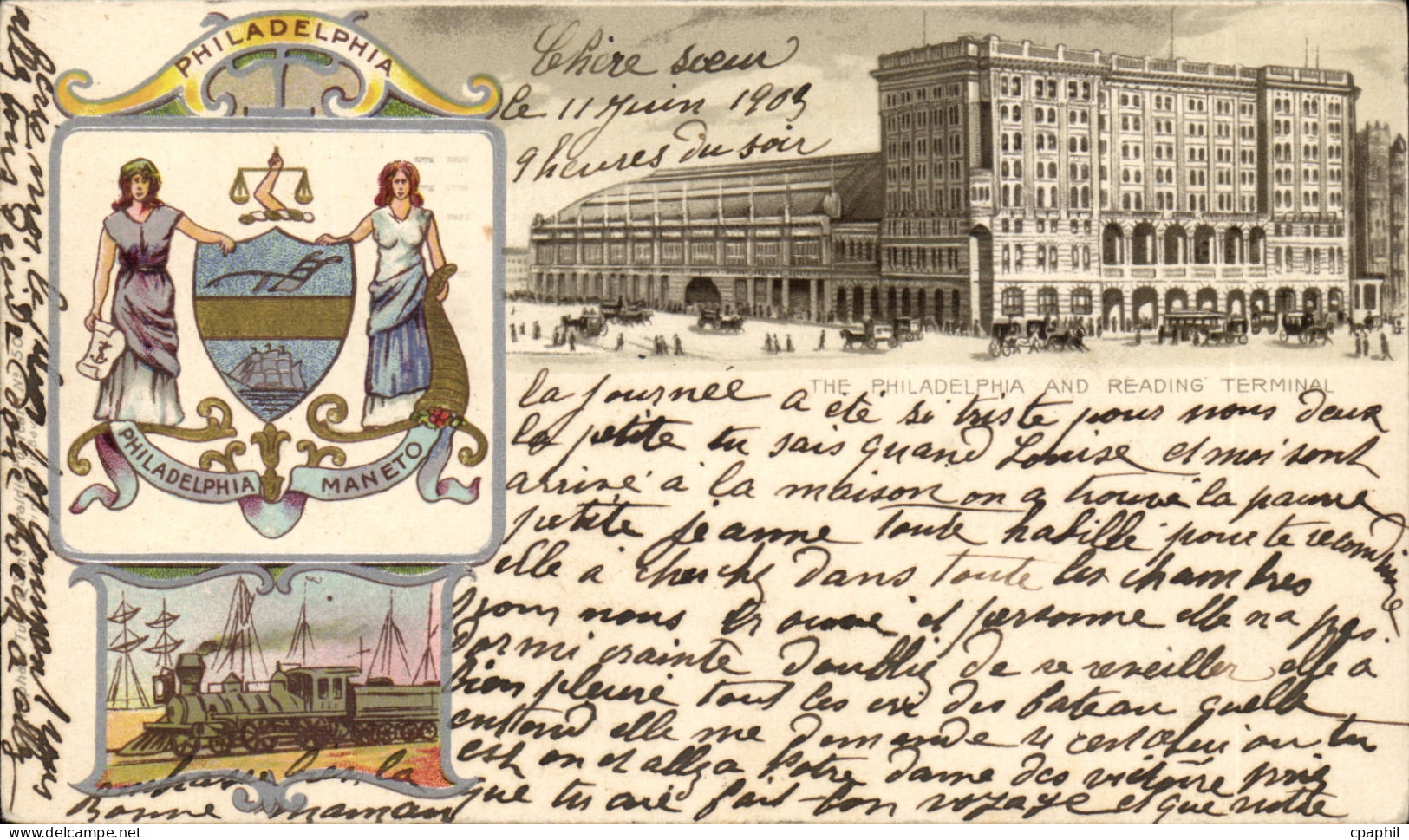 CPA Philadelphia (carte en relief) RaRe