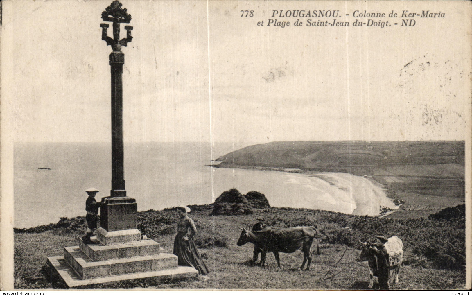 CPA Plougasnou Colonne de Ker Maria et Plage de Saint Jean du Doigt Vaches