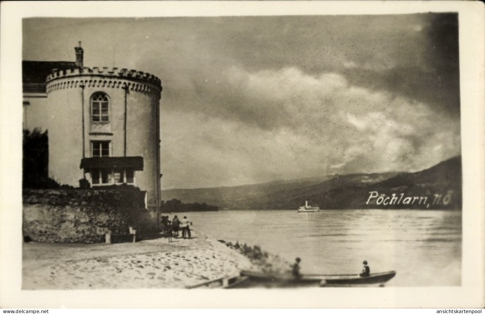 CPA Pöchlarn in Niederösterreich, Schloss, Fluss, Boot, Menschen, Pöchlarn