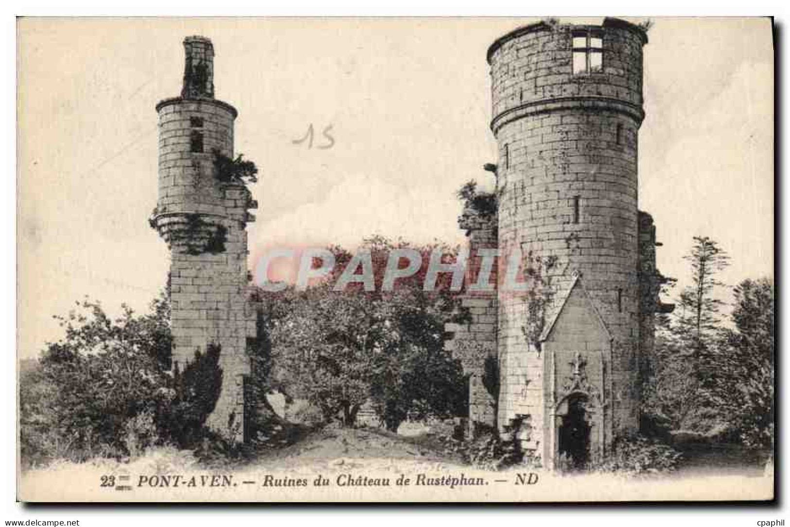 CPA Pont Aven Ruines du Chateau de Rustephan