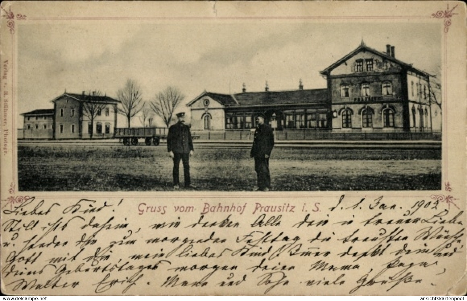 CPA Prausitz Hirschstein in Sachsen, Bahnhof, Gleisseite