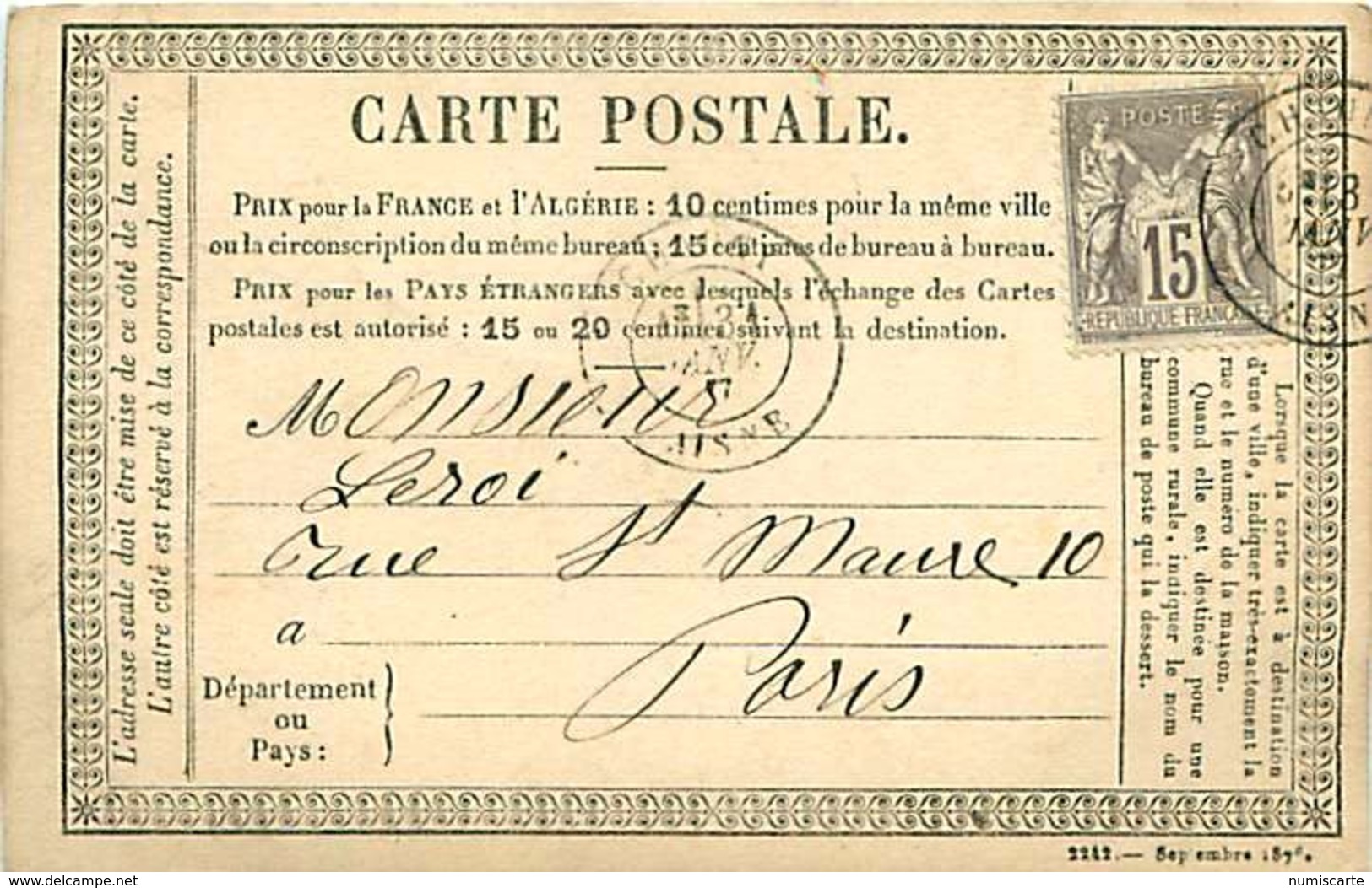 cpa précurseur CHAUNY 02 à Paris, 1877