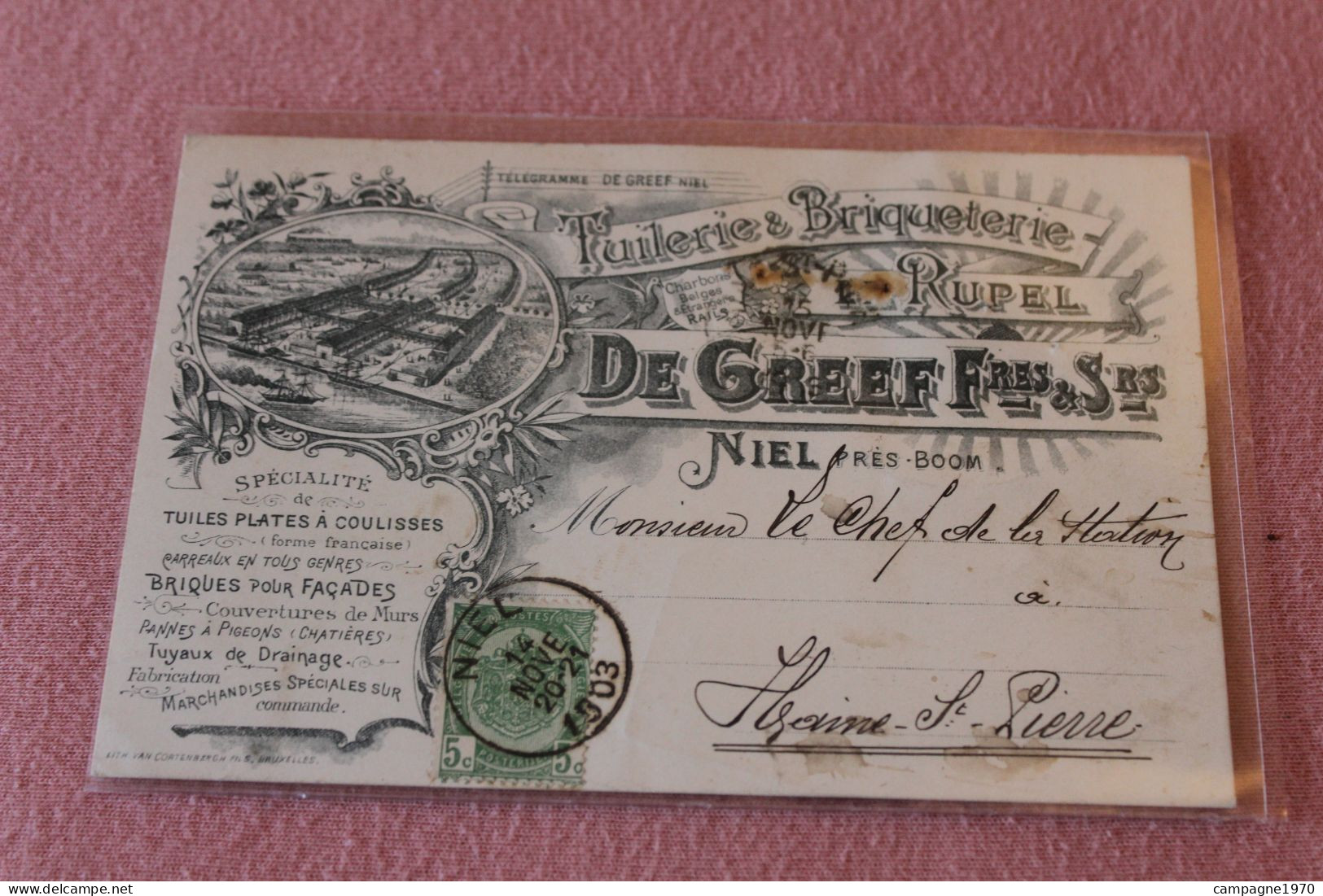 CPA PUB - NIEL ( ANTWERPEN BOOM ) - TUILERIES ET BRIQUETERIE DU RUPEL - DE GREEF FRERES E SOEURS - 1903