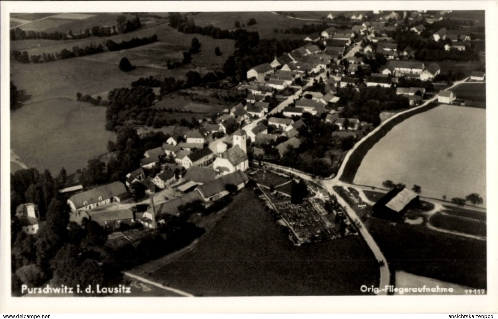 CPA Purschwitz Kubschütz i.d. Lausitz, Fliegeraufnahme