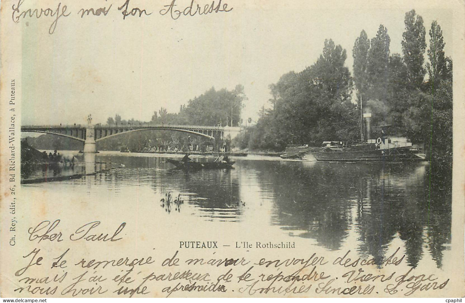 CPA Puteaux L Ile Rothschild Bateau
