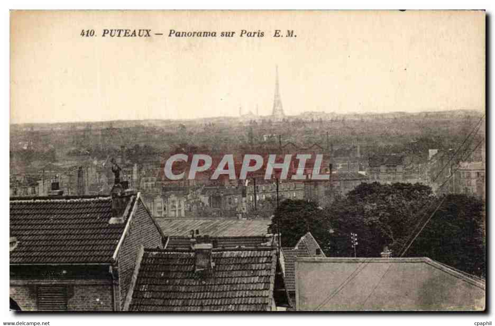 CPA Puteaux panorama sur Paris Tour Eiffel