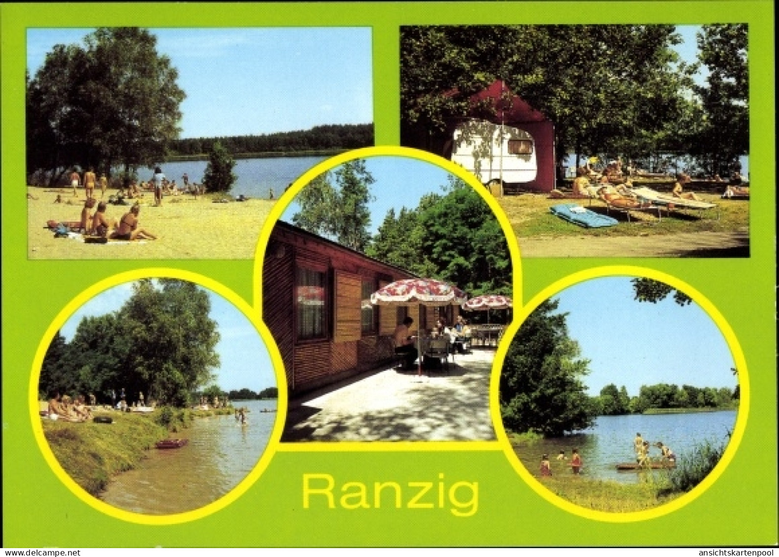 CPA Ranzig Tauche Brandenburg, Strand am Tiefen See, Konsum Gaststätte, Wohnwagen, Ranziger See