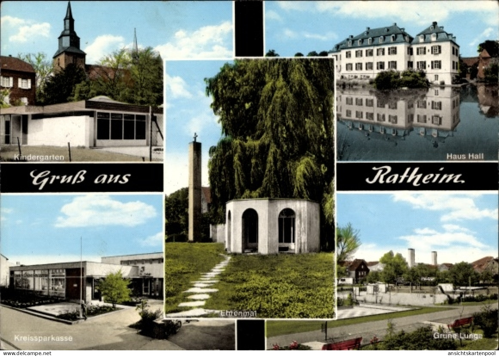 CPA Ratheim Hückelhoven Nordrhein Westfalen, Haus Hall, Grüne Lunge, Ehrenmal, Kindergarten