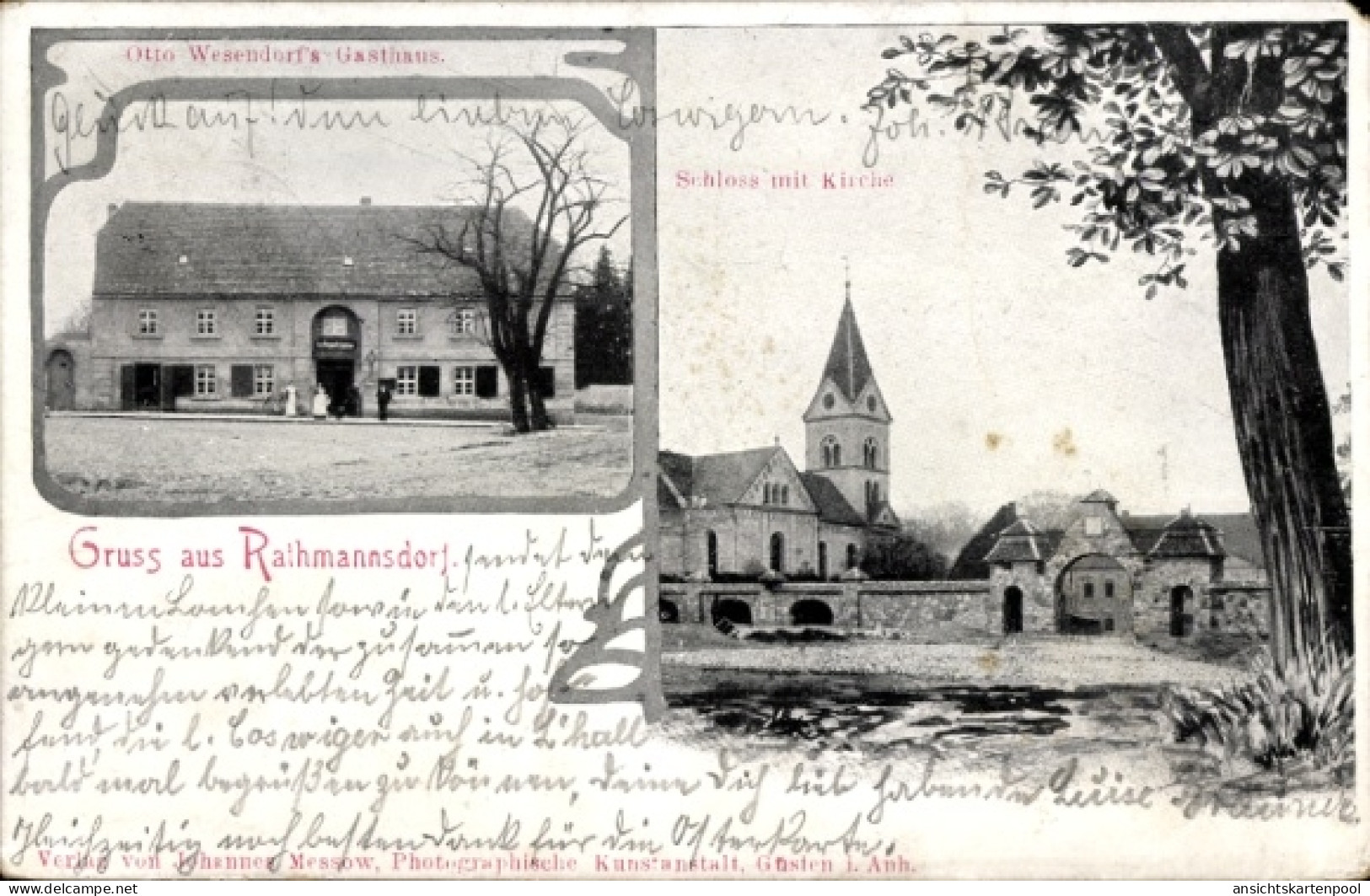 CPA Rathmannsdorf in Sachsen, Schloss, Kirche, Gasthaus
