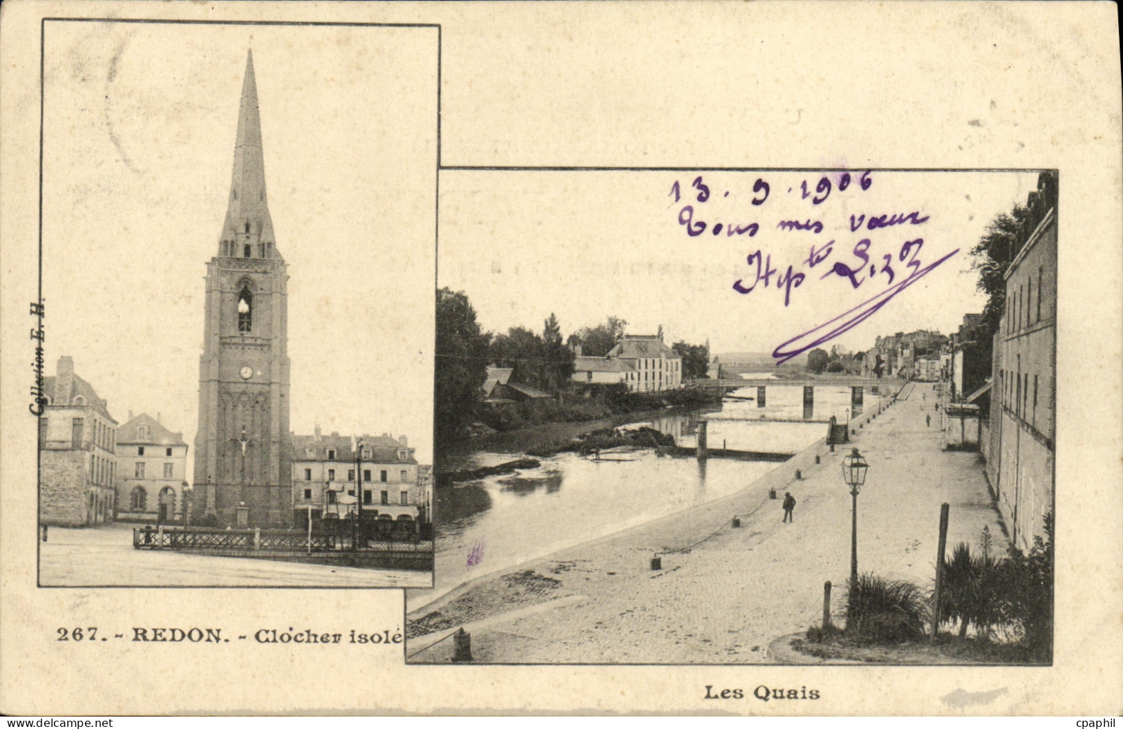 CPA Redon Clocher isole Les Quais