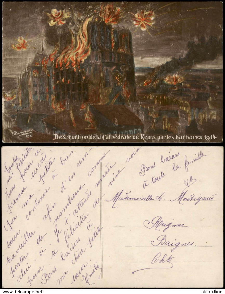 CPA Reims Reims Destruction de la Cathédrale Künstlerkarte 1917