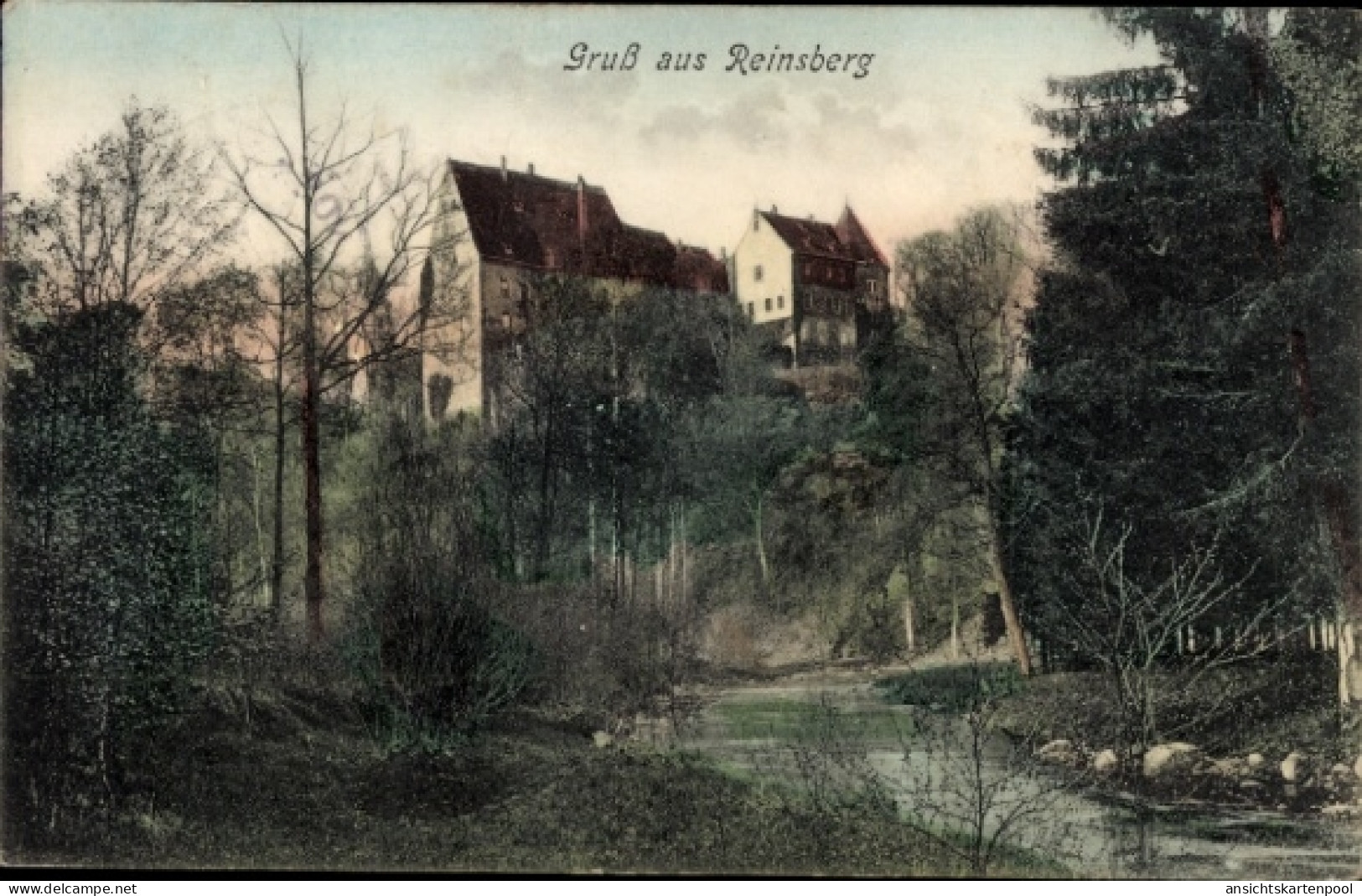 CPA Reinsberg in Sachsen, Vorderansicht von Fluss, Bäume, nmotiv