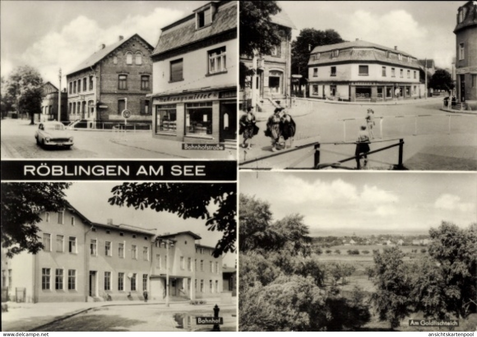 CPA Röblingen am See Seegebiet Mansfelder Land, Bahnhofstraße, Bahnhof, Am Goldfischteich
