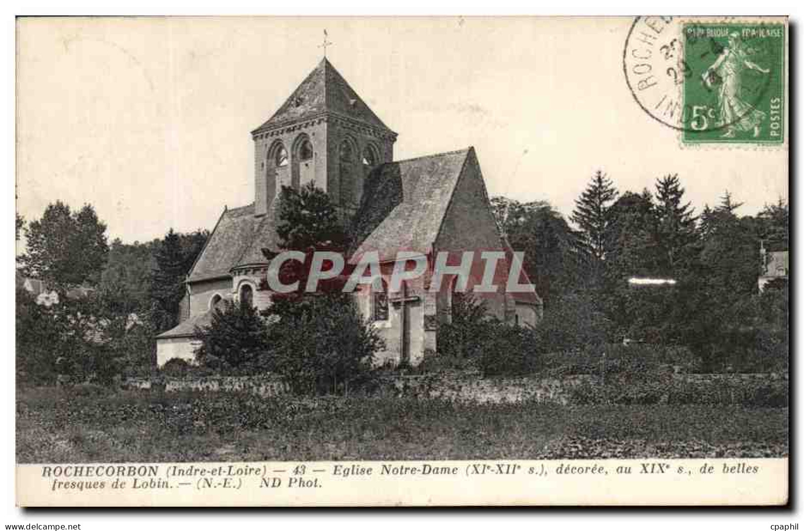 CPA Rochecorbon Eflise Notre Dame decoree ou de belles resques de Lobin