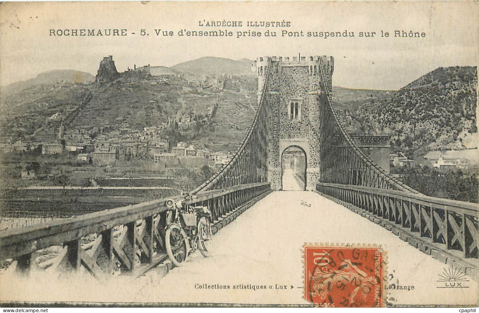 CPA Rochemaure Vue d'ensemble prise du Pont suspendu sur le Rhone