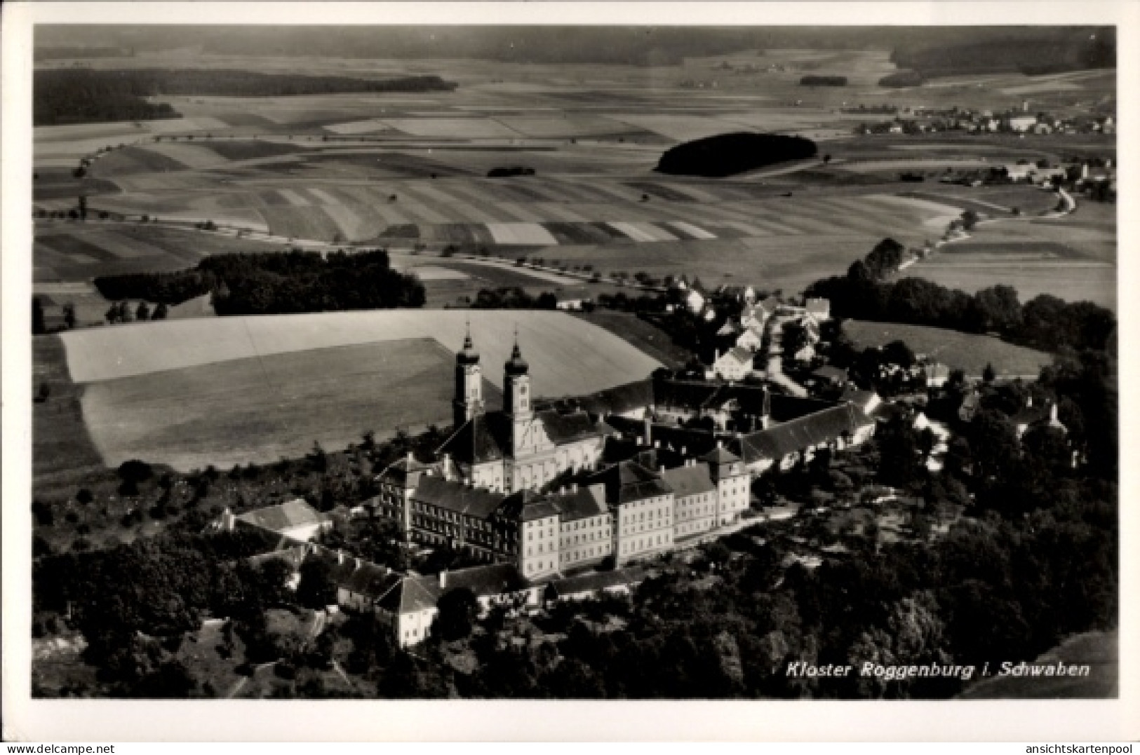 CPA Roggenburg Schwaben Bayern, Kloster Roggenburg, Landschaft, Felder