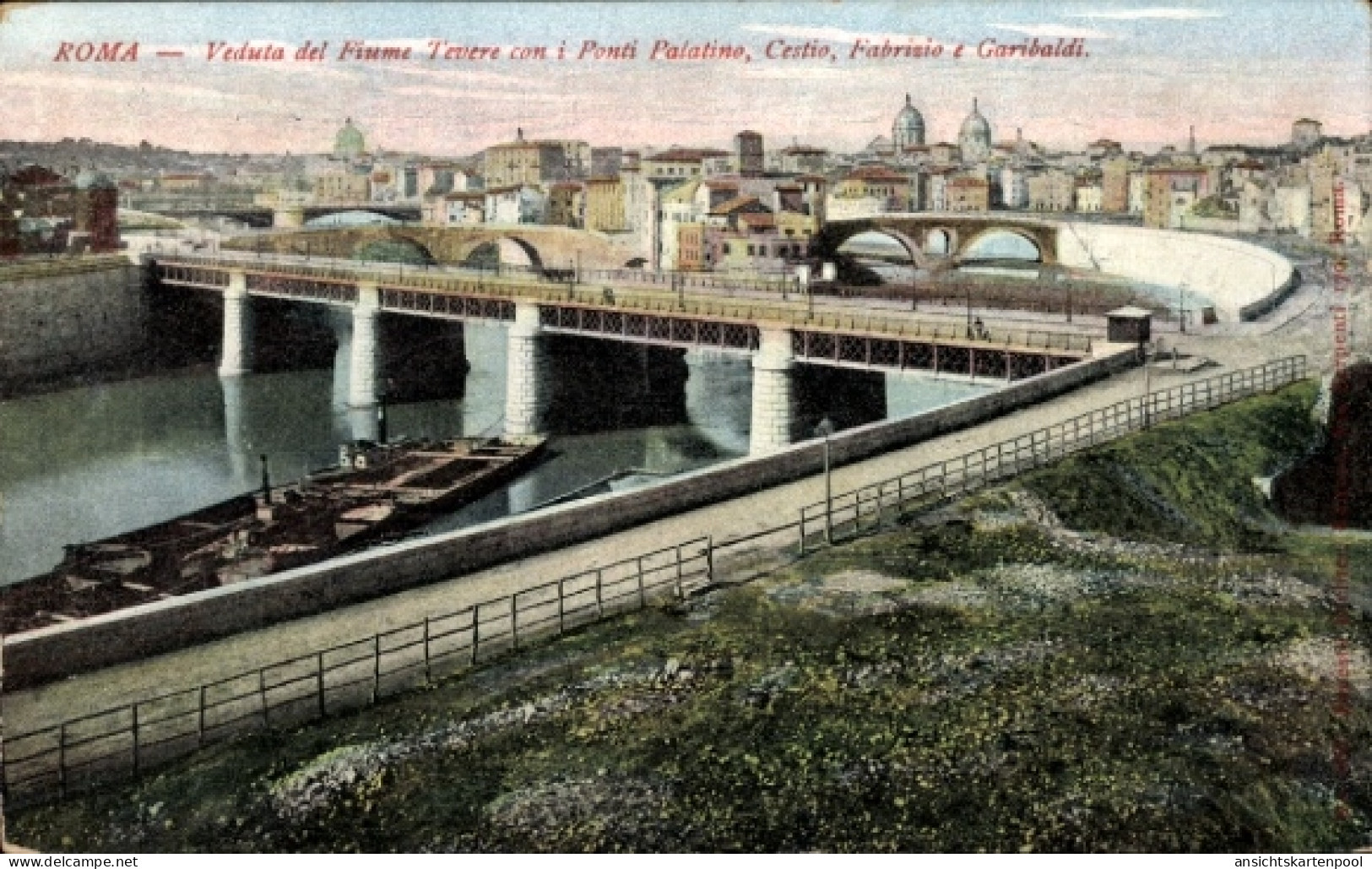CPA Roma Rom Lazio, Veduta del Fiume Tevere con i Ponti Palatino, Cestio, Fabrizio e Garibaldi
