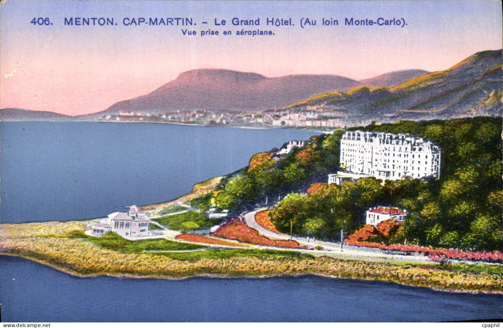 CPA Roquebrune Cap Martin Le Grand Hotel Au loin Monte Carlo Monaco