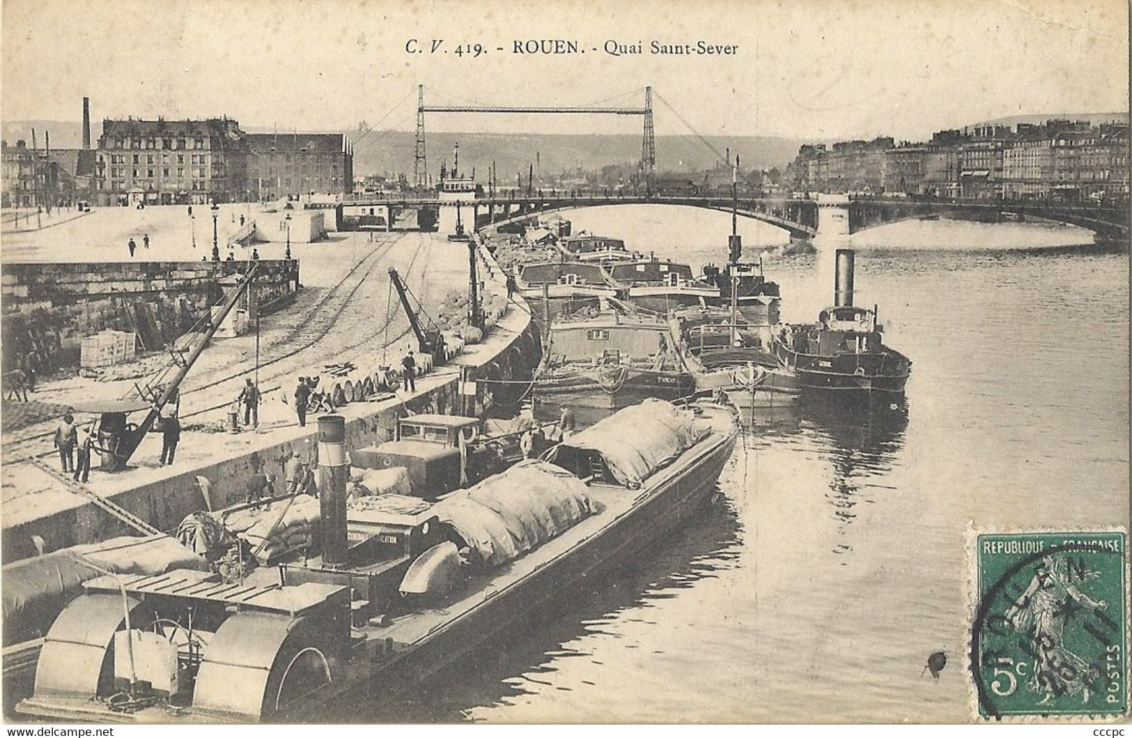 CPA Rouen Quai Saint-Sever - Péniches
