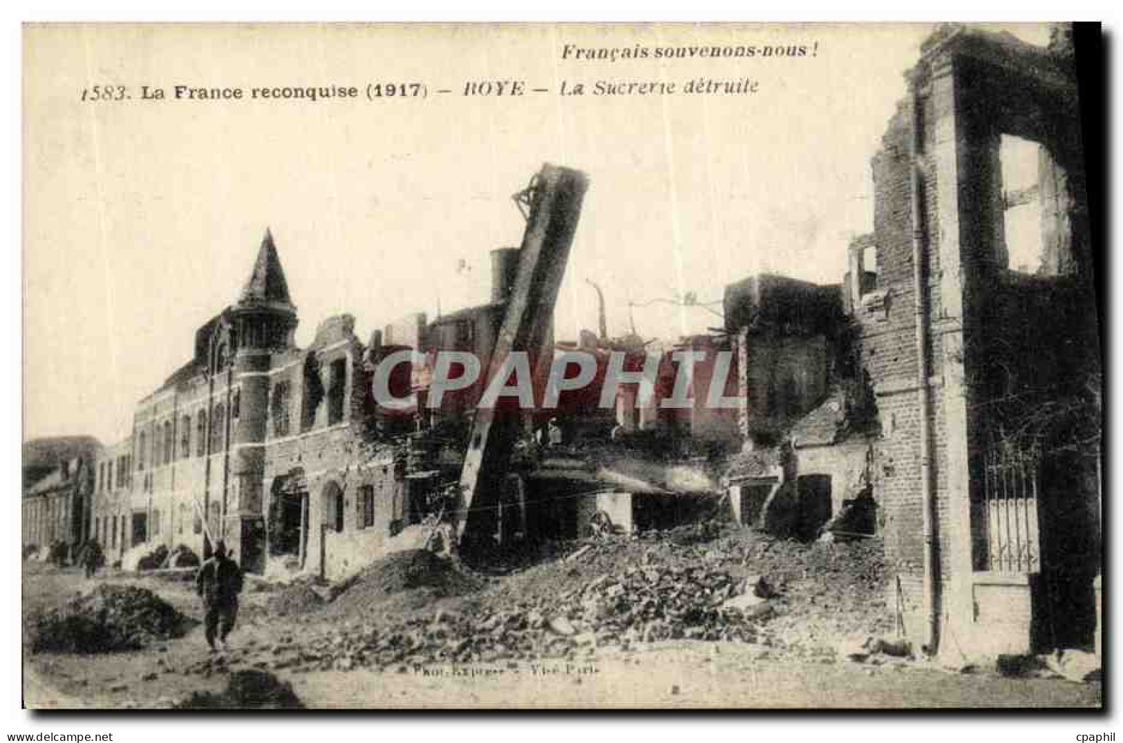 CPA Roye La Sucrerie Detruite Militaria