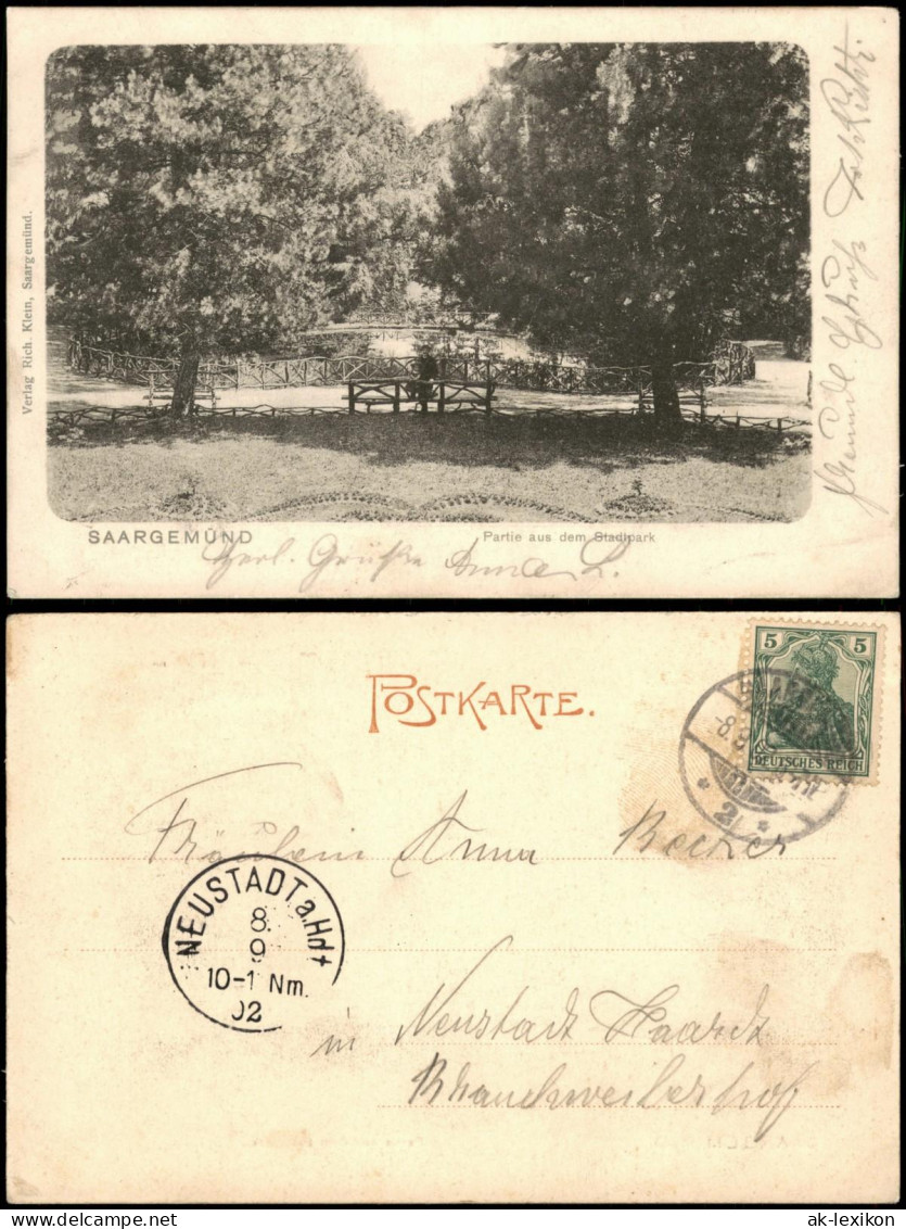 CPA Saargemünd Sarreguemines Partie aus dem Stadtpark 1902