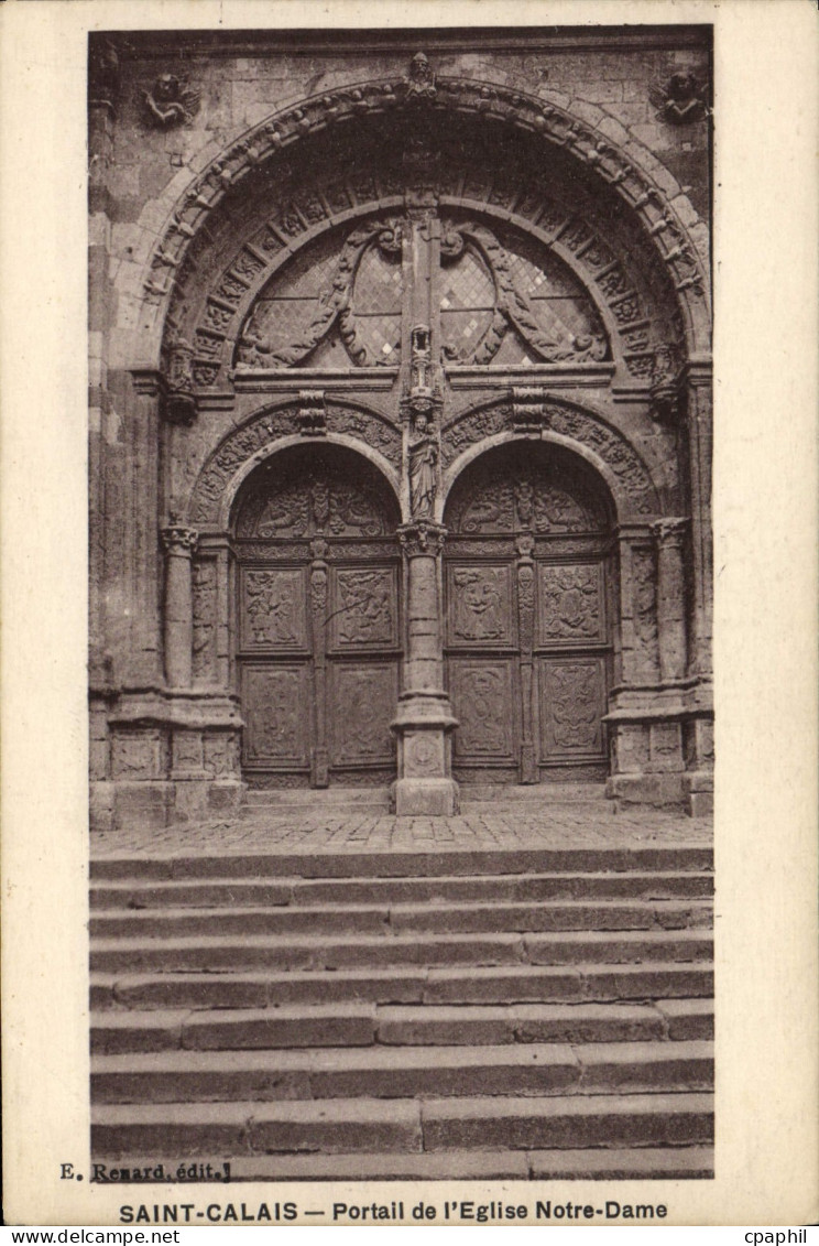 CPA Saint Calais Portail de l'Eglise Notre Dame