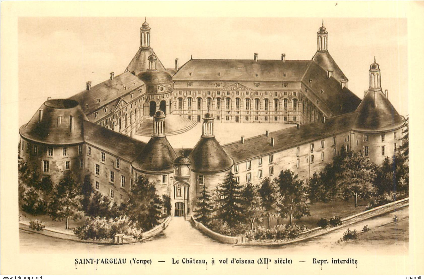 CPA Saint Fargeau Yonne le chateau a vol d'oiseau XII siecle