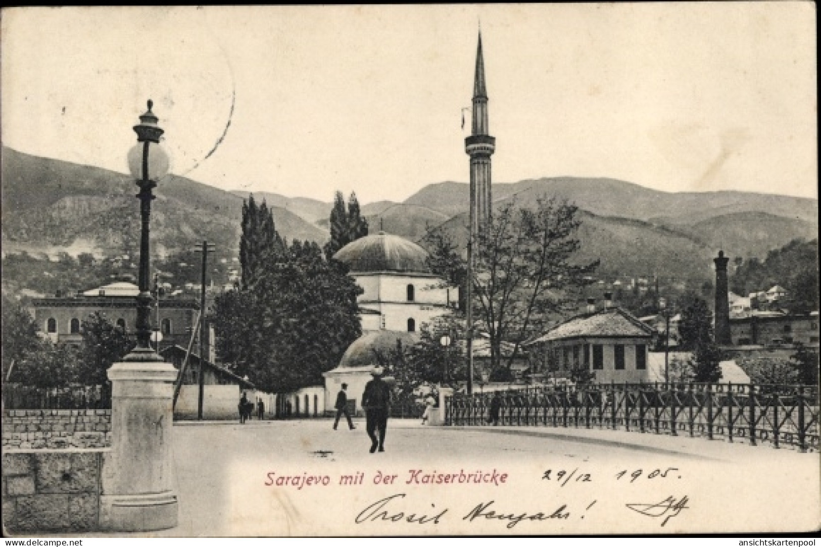 CPA Sarajevo Bosnien Herzegowina, Stadtansicht mit der Kaiserbrücke