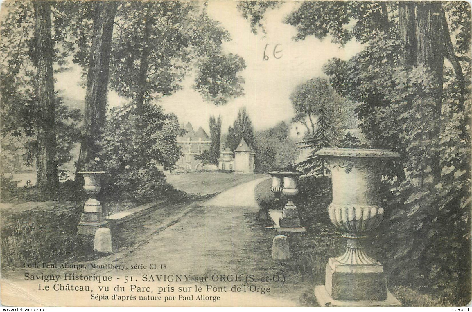 CPA Savigny Historique Savigny sur Orge S et O Le Chateau vu du Parc pris sur le Pont de l'Orge