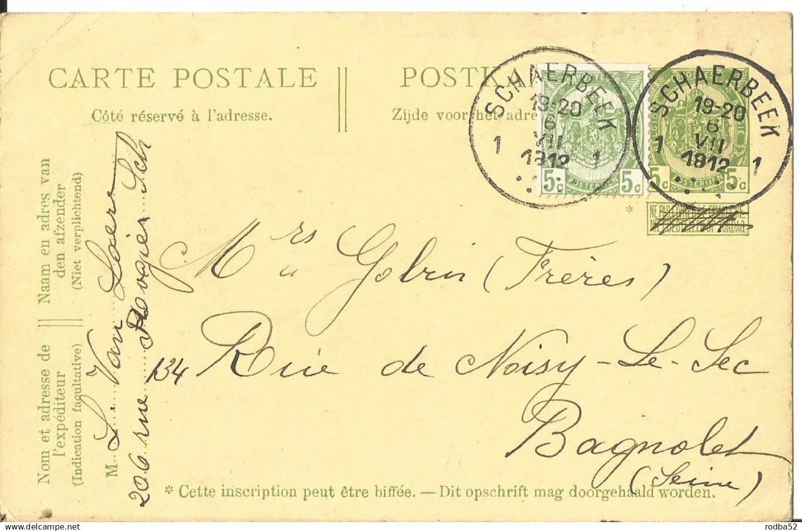 CPA - Schaerbeek Schaarbeek - Entier postal 1912