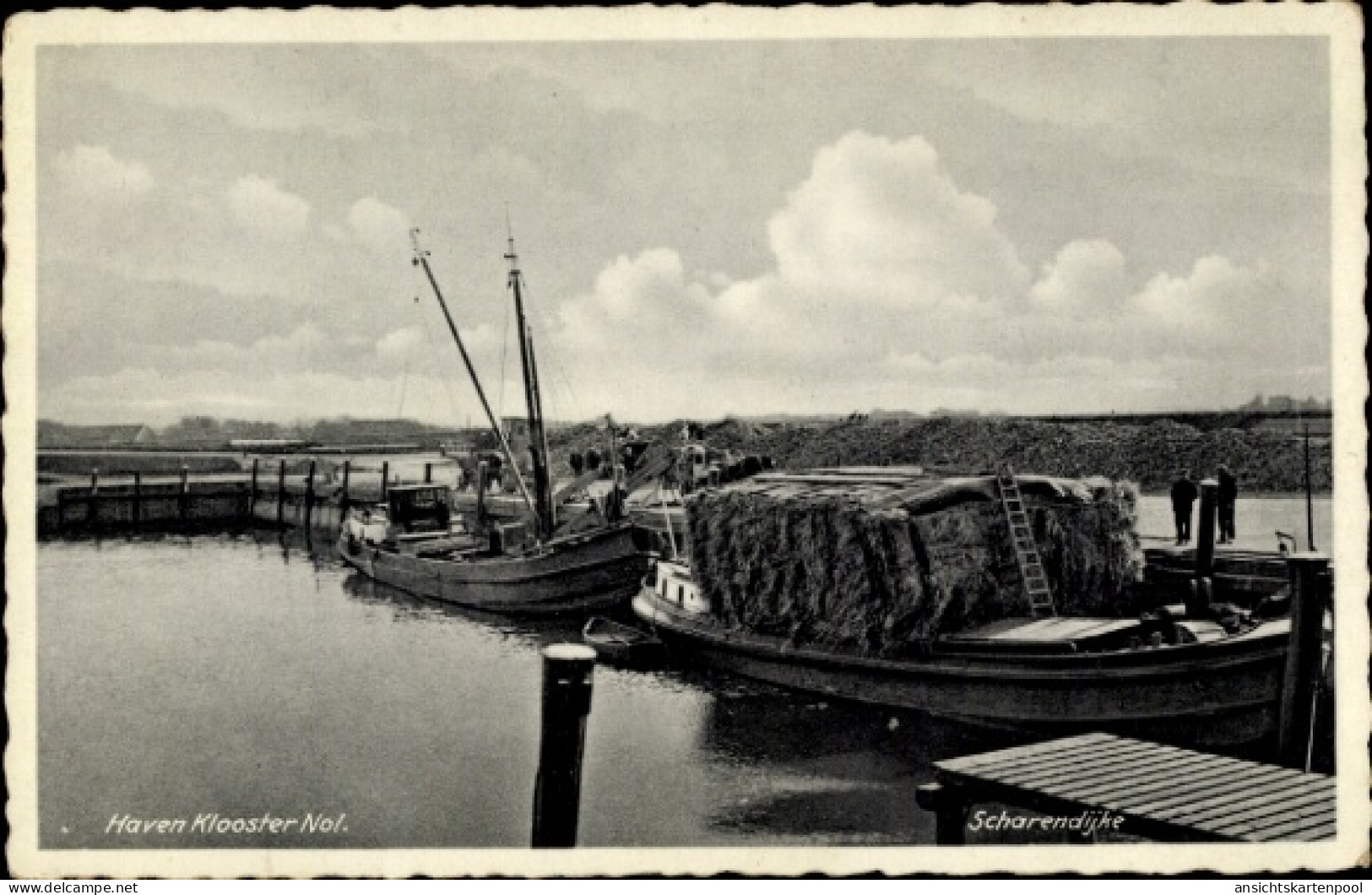 CPA Scharendijke Zeeland Niederlande, Hafen Klooster Nol, Schiffer, Boote, Fracht, Wasserweg