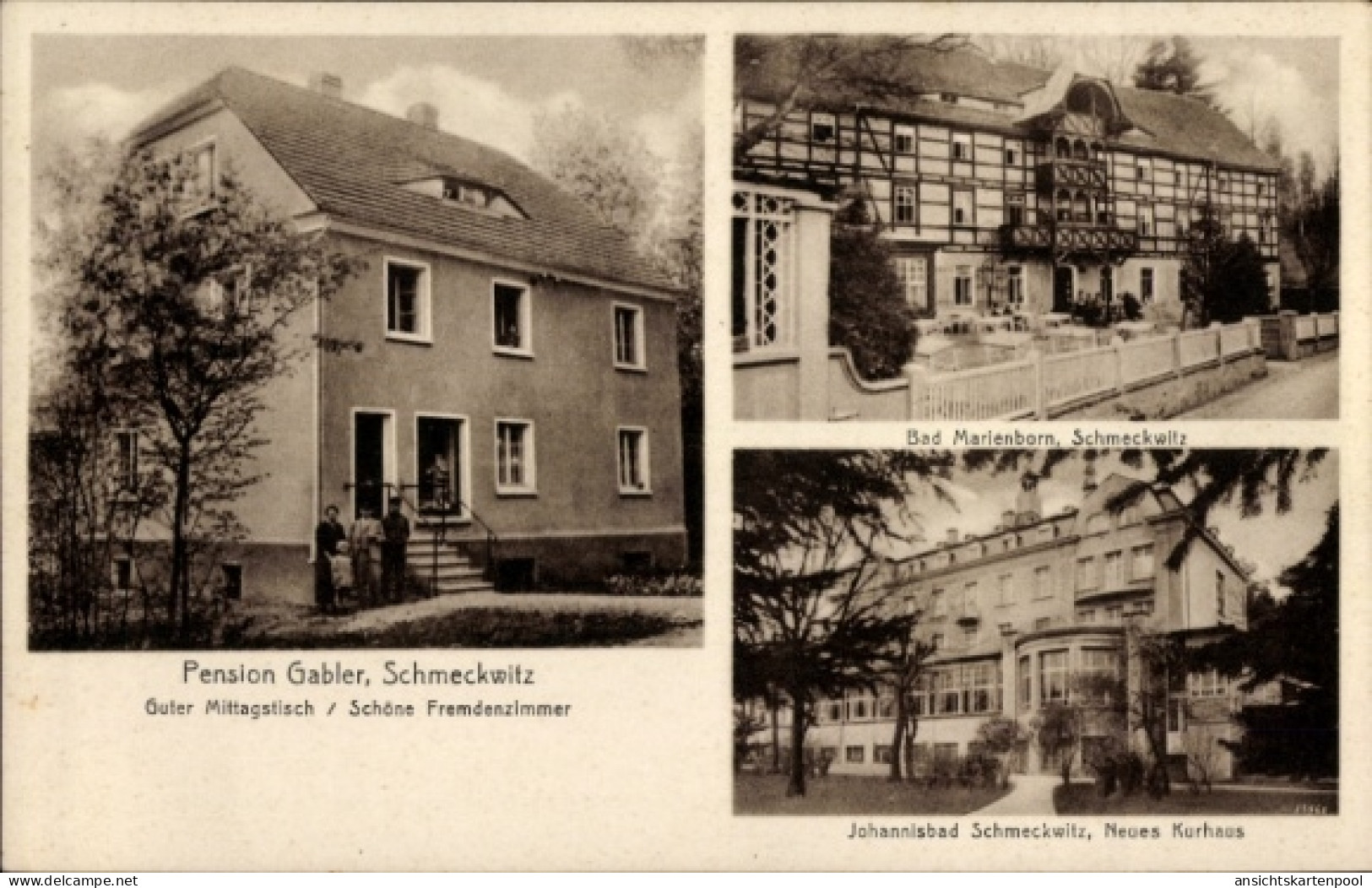 CPA Schmeckwitz Oberlausitz,Pension Gabler, Bad Marienborn, Johannisbad, Neues Kurhaus