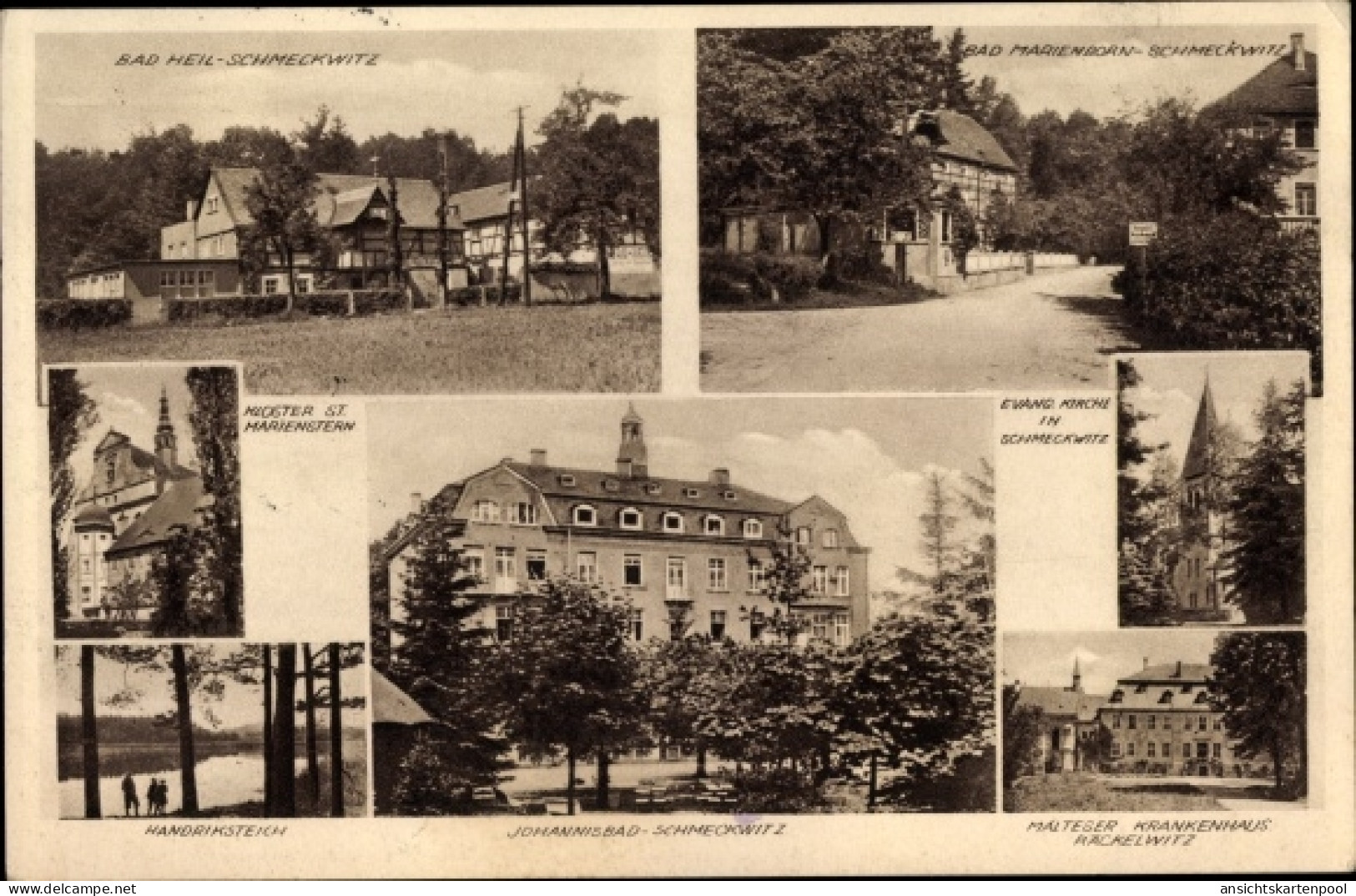 CPA Schmeckwitz Räckelwitz Oberlausitz, Bad Marienborn, evangelische Kirche, Malteser Krankenhaus