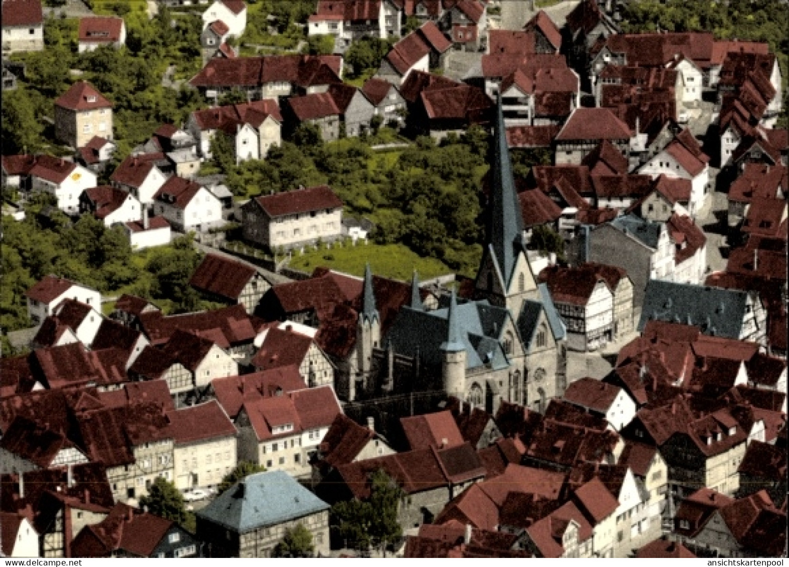 CPA Schotten im Vogelsbergkreis Hessen, Ev. Liebfrauenkirche, Fliegeraufnahme