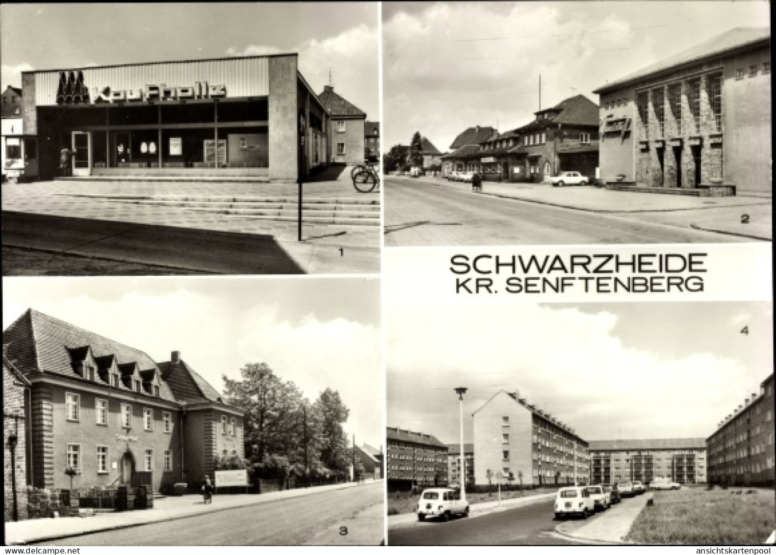CPA Schwarzheide in der Niederlausitz, Kaufhalle, Kulturhaus Wandelhof, Rathaus, Straße 20. Jahrestag