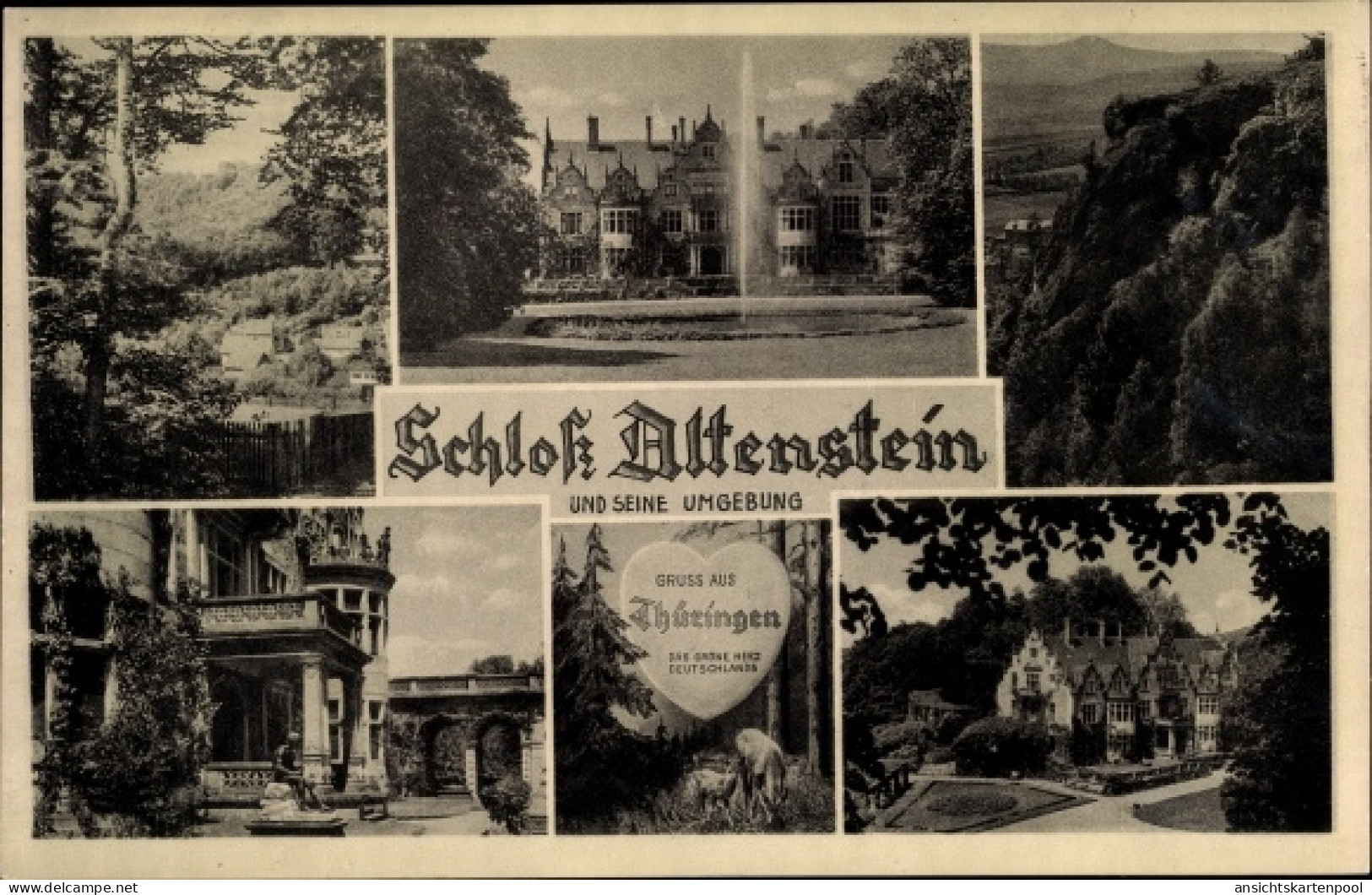 CPA Schweina in Thüringen, Schloss Altenstein, Brunnen, Felsen