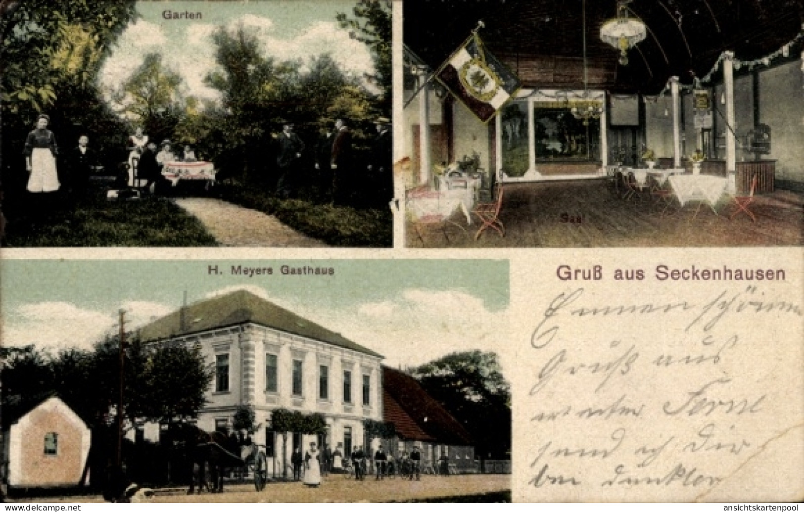 CPA Seckenhausen Stuhr in Niedersachsen, Garten, H. Meyers Gasthaus, Gruß aus Seckenhausen