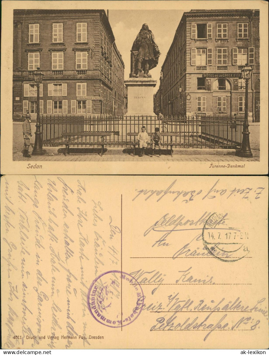 CPA Sedan Sedan Jurenne-Denkmal 1917   1. Weltkrieg Feldpoststempel
