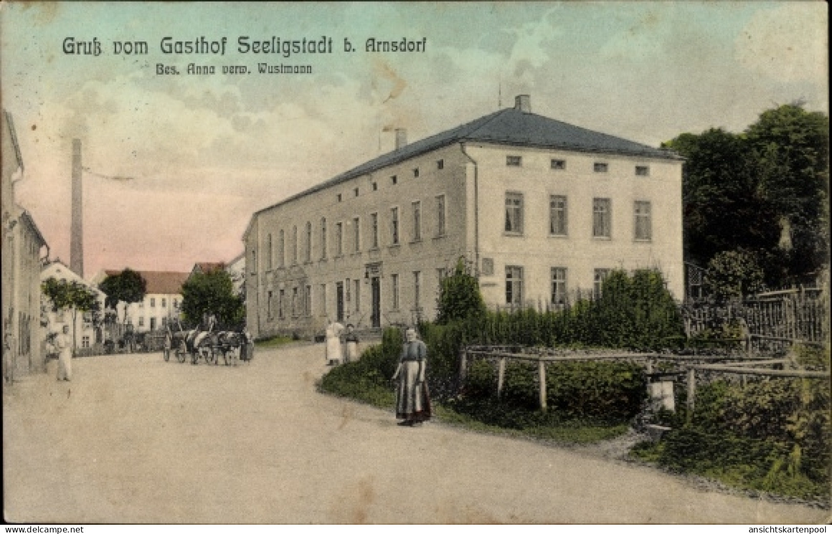 CPA Seeligstadt Großharthau in Sachsen, Gasthof, Inh. Anna verw. Wustmann